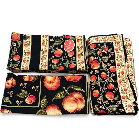 April Cornell 6 pc. Black & Orange Floral Fruit Fabric Linen Set New with tags!